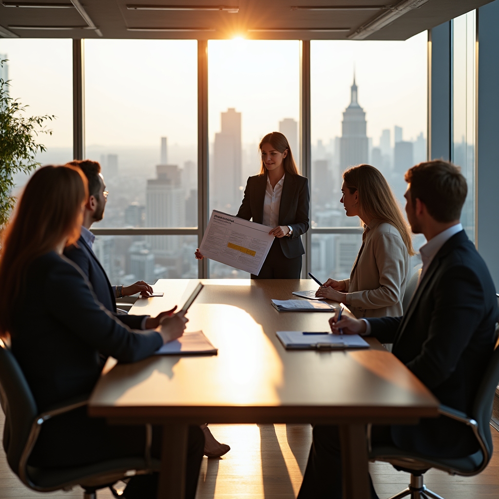 A consultant presenting onboarding planning materials to an HR team around a conference table